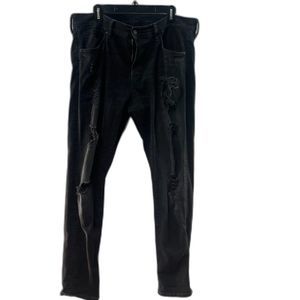 Black Denim Jeans Slim Fit Men Distressed Ripped Size 36